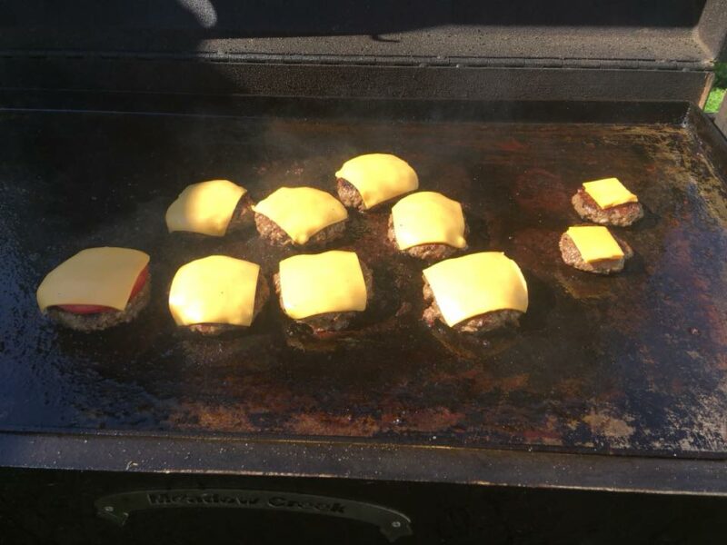 Griddle Cheeseburgers on Meadow Creek BBQ42 Chicken Cooker