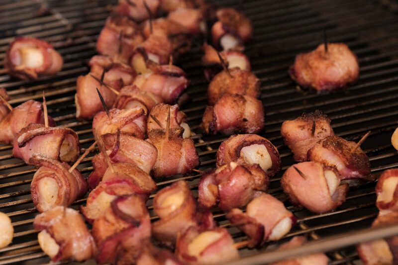 Bacon Wrapped Scallops on a Meadow Creek Pig Roaster