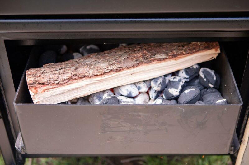 Charcoal Pan Wood on Meadow Creek BX25 Box Smoker