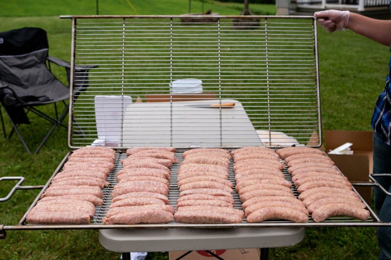 Sausages on Meadow Creek BBQ42 Chicken Smoker Grate